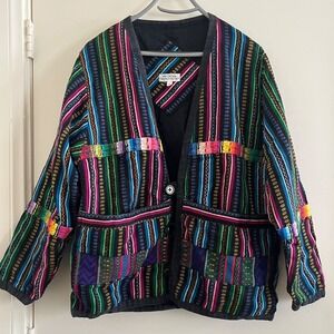 Vtg Guatemalan Handmade Embroidered Womens Jacket Large Folk 90s Indie Patchwork